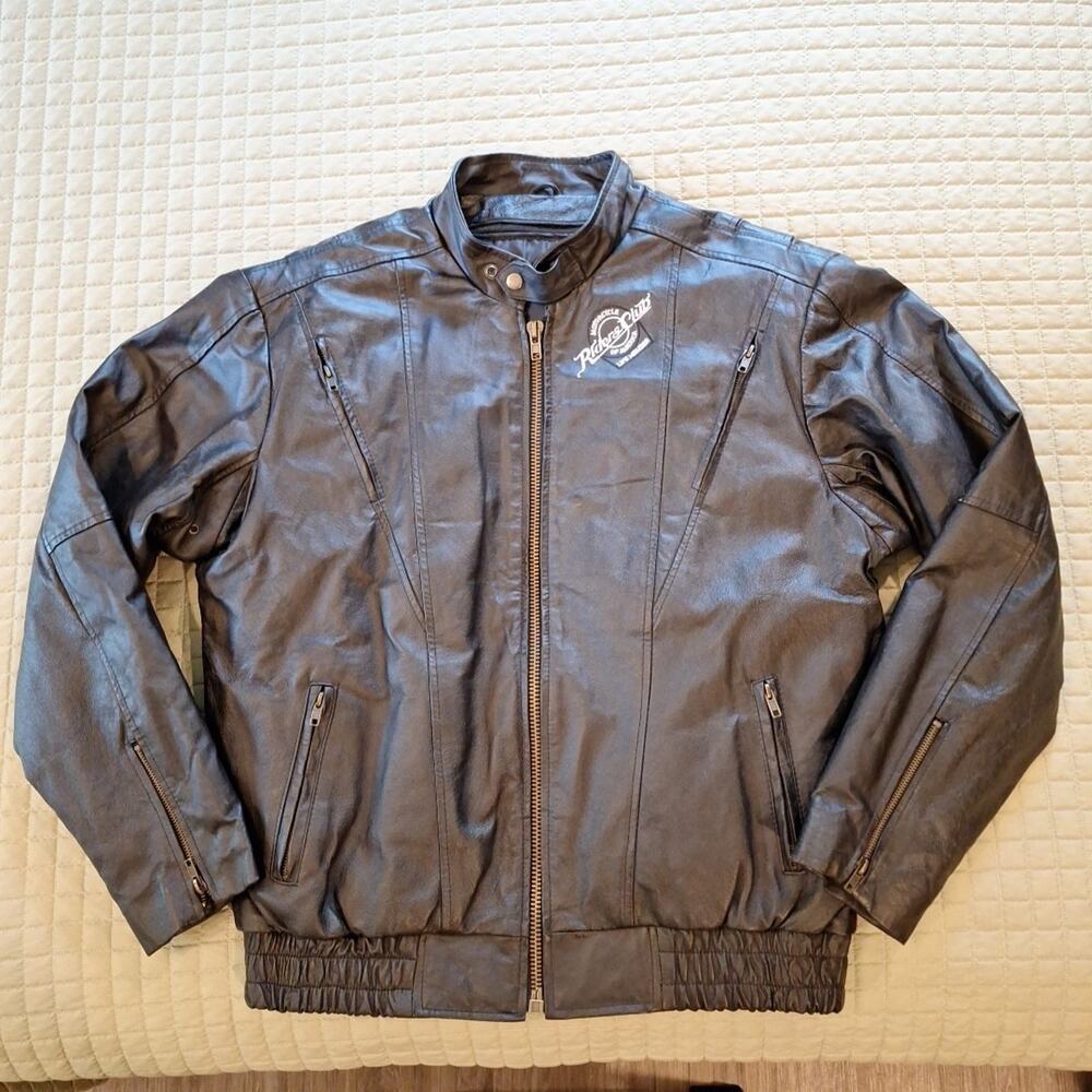 Motorcycle Riders Club of America Life Member Black Leather Biker Jacket Men's L
